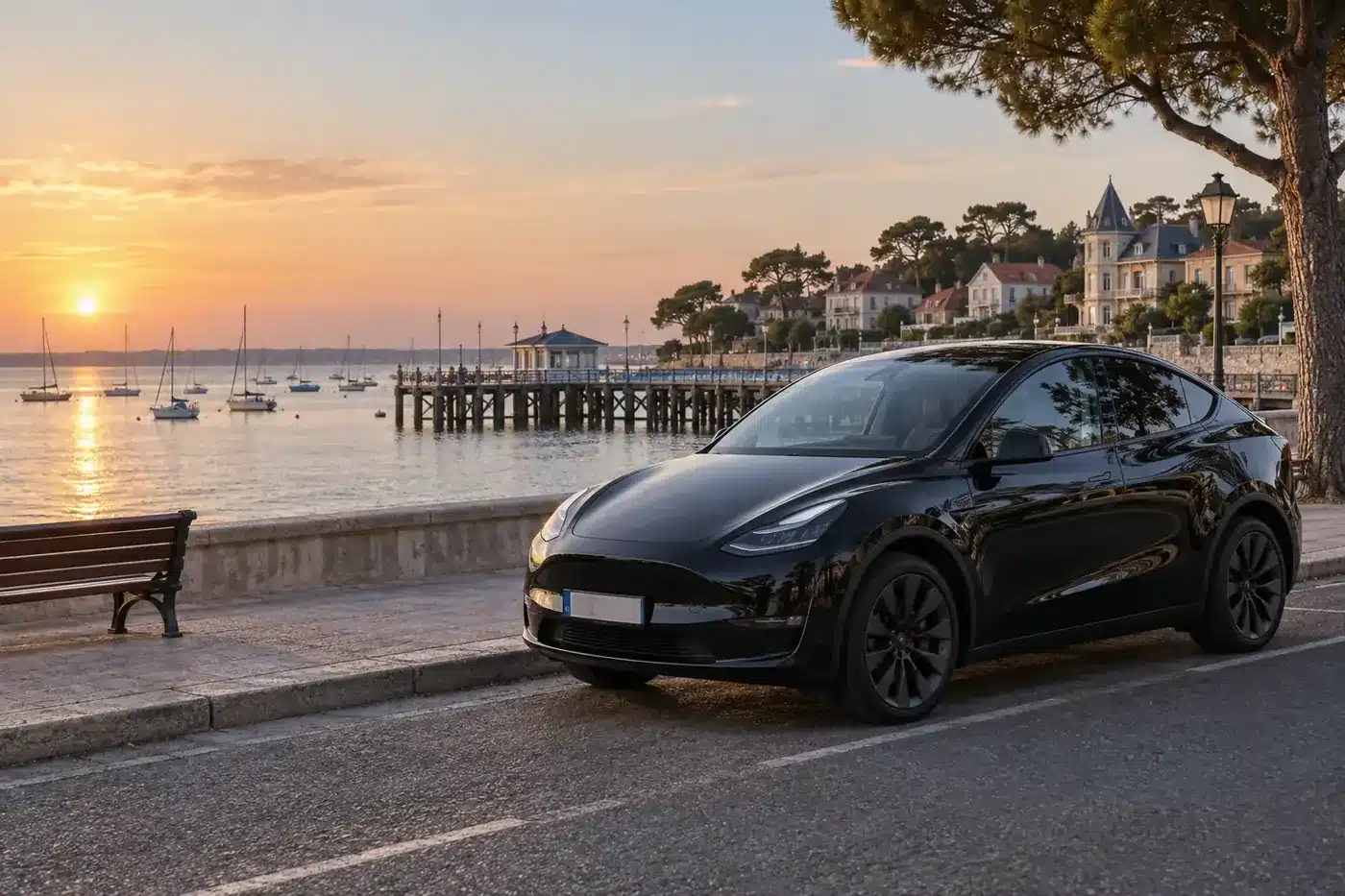 VTC Arcachon, berline noire sur le front de mer du bassin d'Arcachon