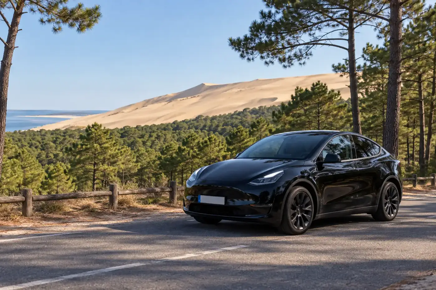 VTC La Teste-de-Buch, berline noire au pied de la dune du Pilat