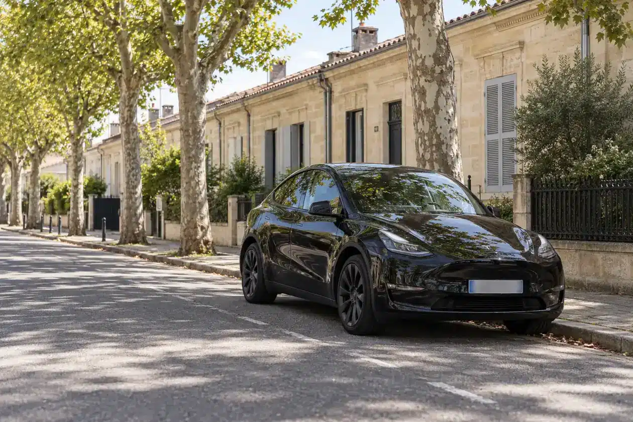 VTC Le Bouscat, berline noire dans une rue d'échoppes du Bouscat