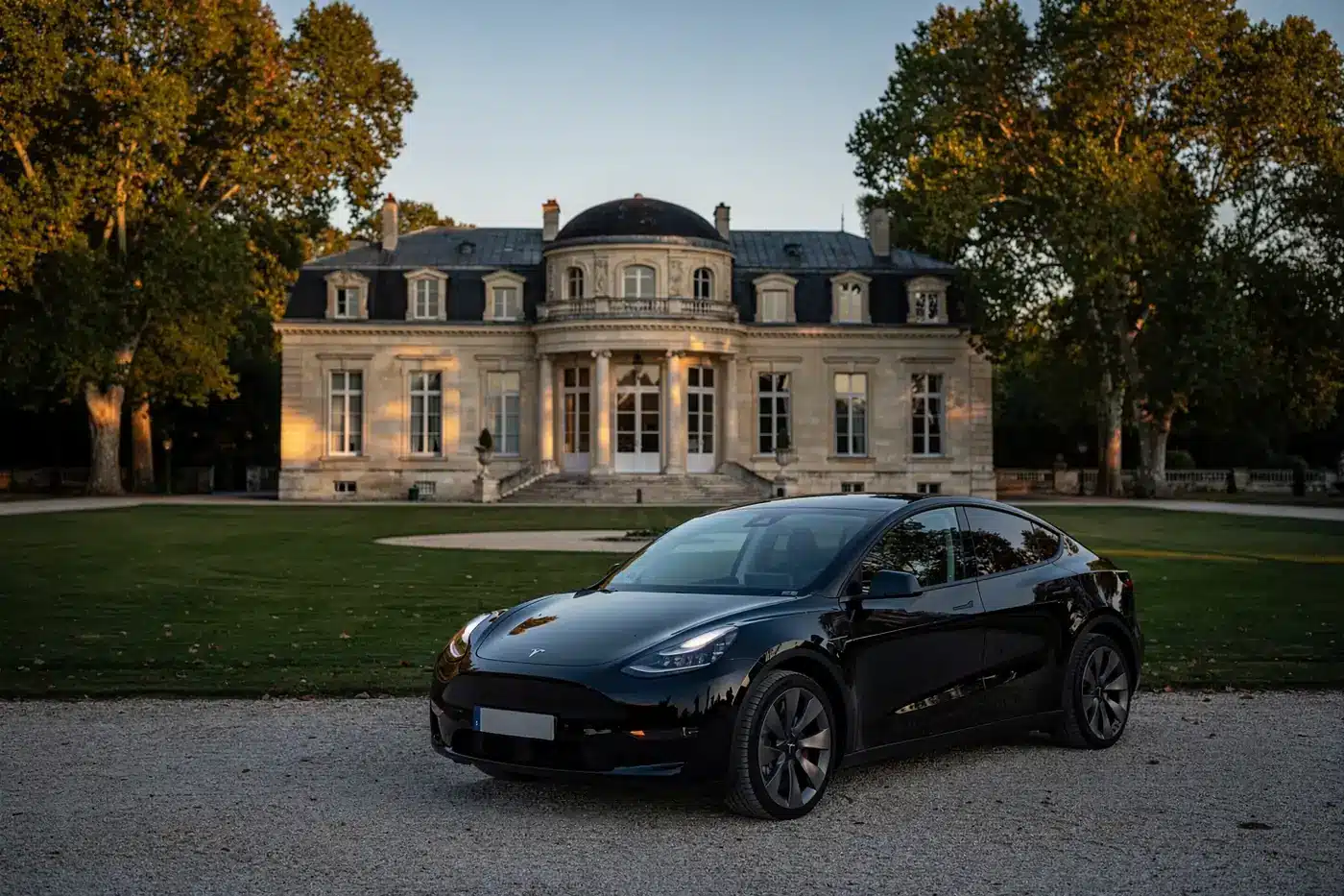 VTC Talence, berline noire devant un château du XVIIIe siècle dans un parc de Talence
