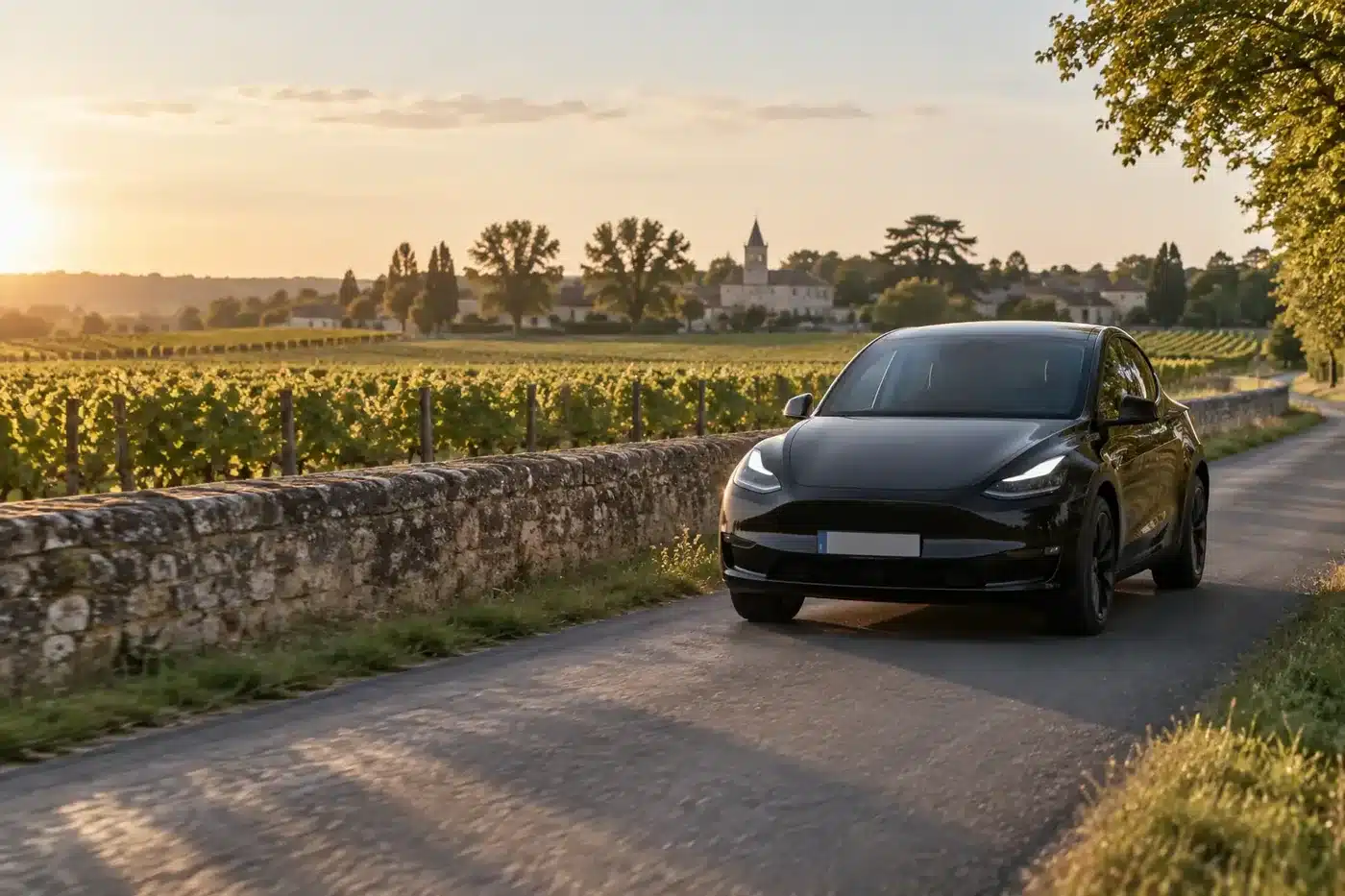 VTC Villenave-d'Ornon, berline noire entre les vignes au sud de Bordeaux